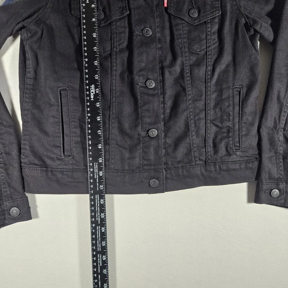 Levi's Denim Trucker Jacket Black Womens Medium Stretch Motorcycle Type III - Picture 5 of 6